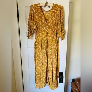 Faithfull the brand orange yellow deep v summer/fall dress
